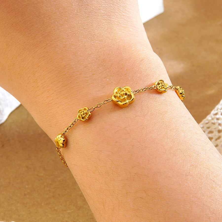 Cute Flowers Jewelry Set For Women Featuring 304 Stainless Steel With 18K Real Gold Plated O Chain