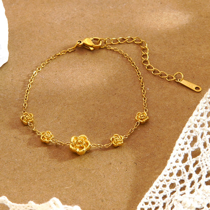 Cute Flowers Jewelry Set For Women Featuring 304 Stainless Steel With 18K Real Gold Plated O Chain