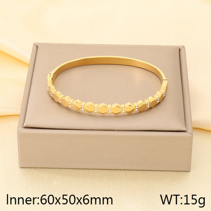 Heart Shape Three-dimensional Bangle For Women In 304 Stainless Steel With 18K Real Gold Plated And Rhinestones Inlay