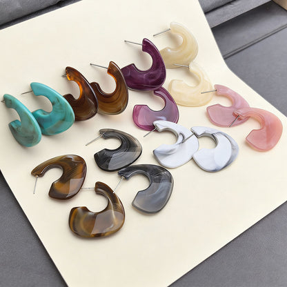 Retro Geometric Acrylic Earrings For Women In Coffer Color