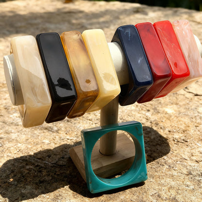 Geometric Retro Acrylic Bangle For Women In Multicolor