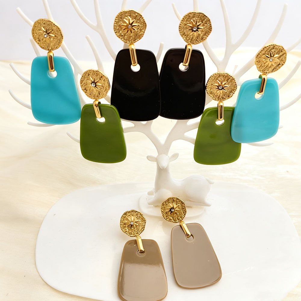Star Earrings For Women Featuring 18K Real Gold Plated 304 Stainless Steel With PVD Coated Finish And Resin Inlay