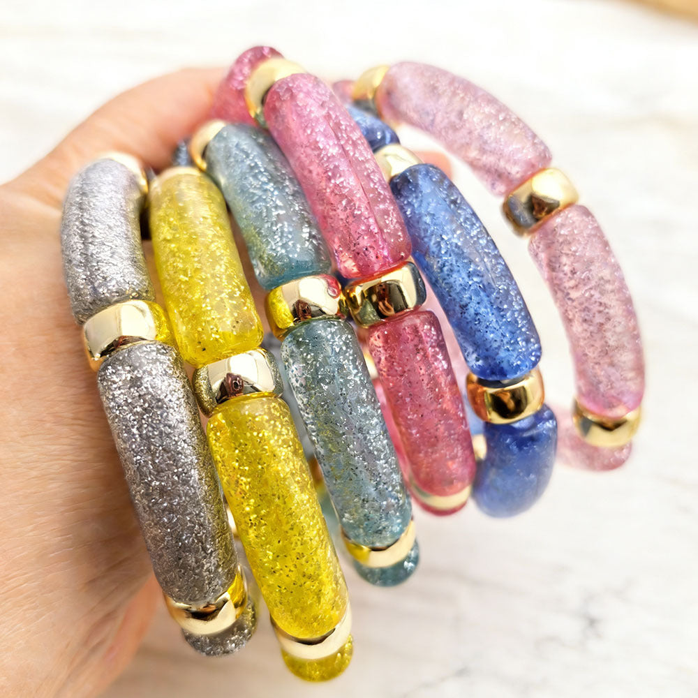 Oval Acrylic Beading Bracelet For Women In Maillard Style