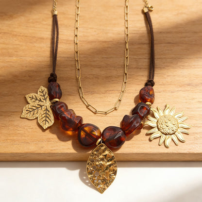 Handmade Resin Sunflower Necklace For Women, 1 Set, Beautiful Floral Jewelry Accessory