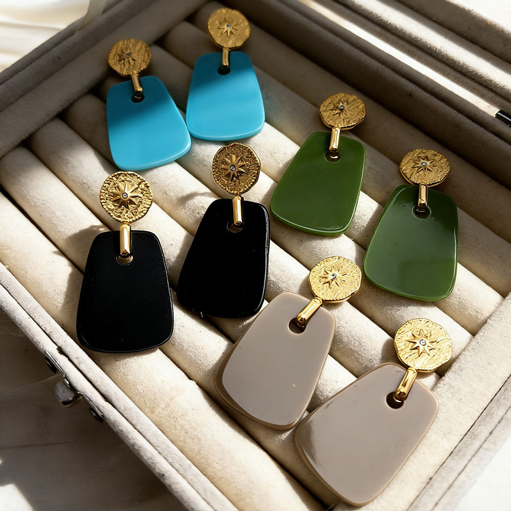 Star Earrings For Women Featuring 18K Real Gold Plated 304 Stainless Steel With PVD Coated Finish And Resin Inlay