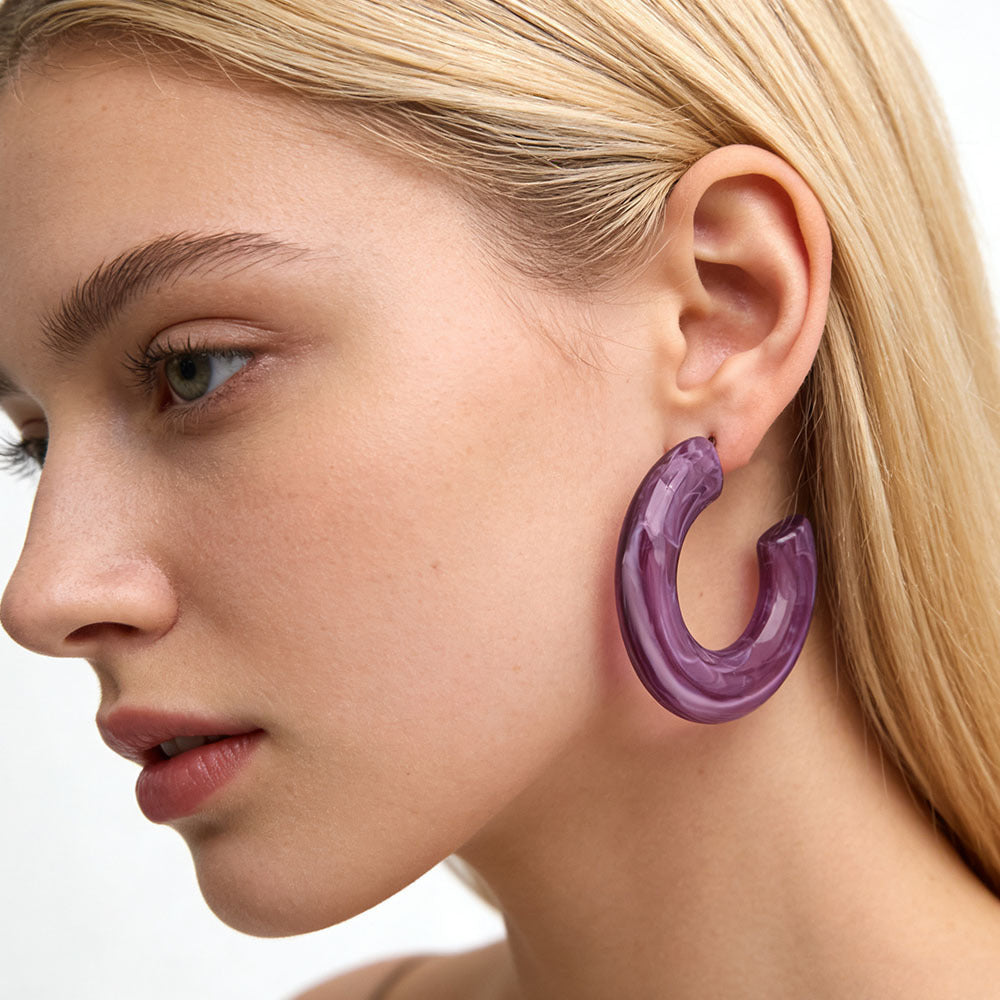 Retro Geometric Earrings For Women In Blue Acrylic Featuring Acrylic Inlay Material