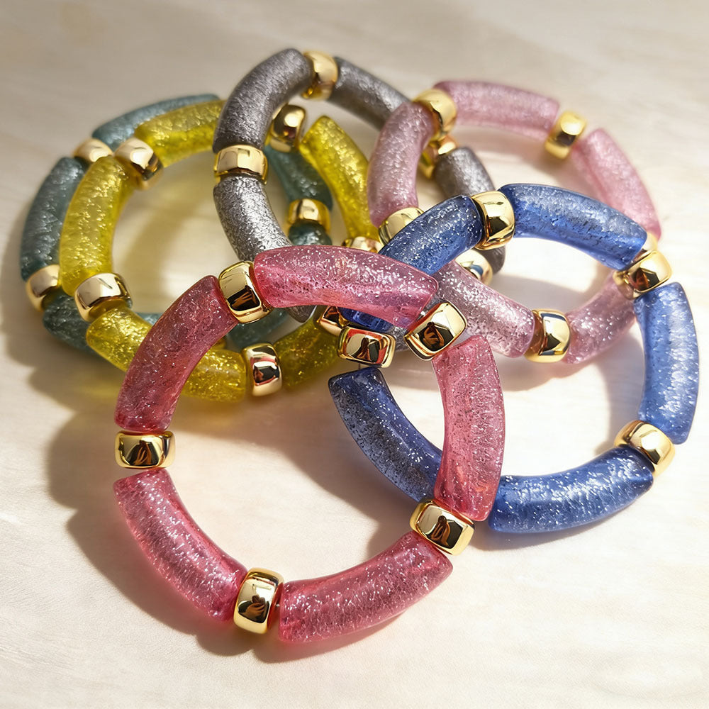 Oval Acrylic Beading Bracelet For Women In Maillard Style