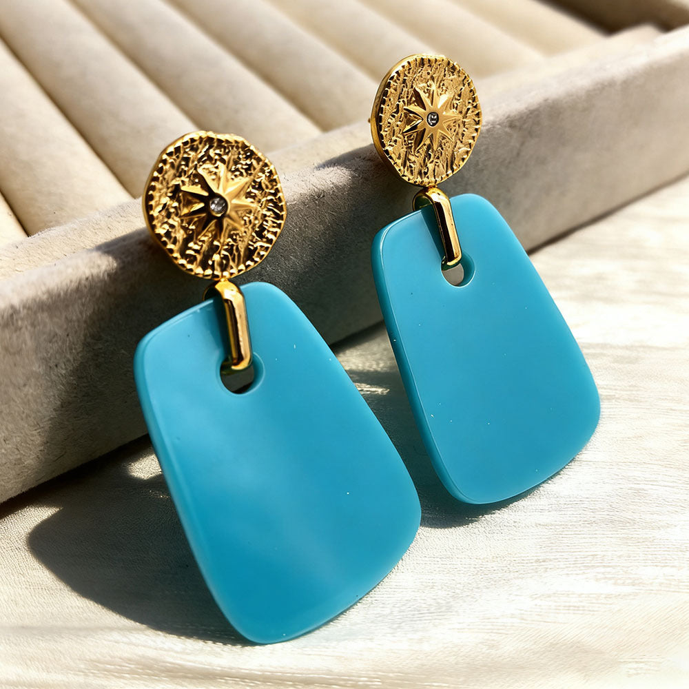 Star Earrings For Women Featuring 18K Real Gold Plated 304 Stainless Steel With PVD Coated Finish And Resin Inlay