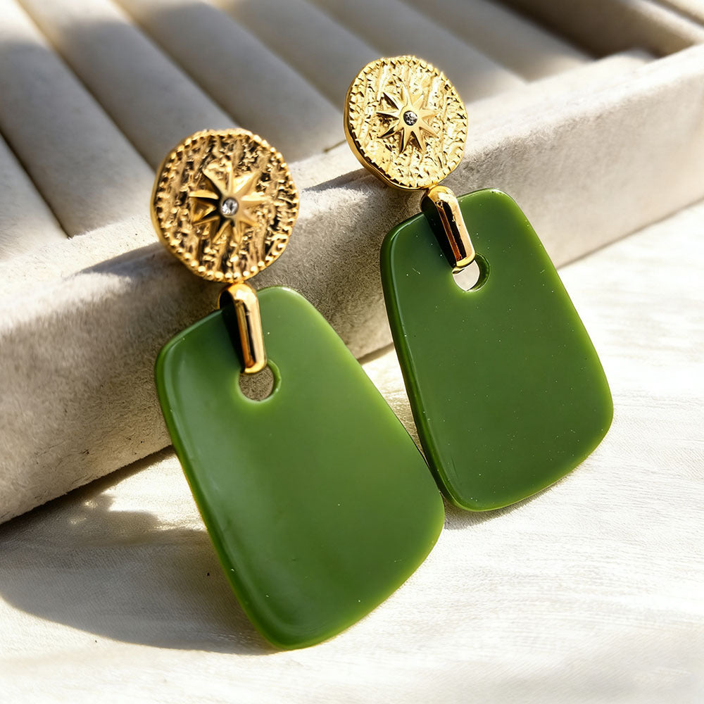 Star Earrings For Women Featuring 18K Real Gold Plated 304 Stainless Steel With PVD Coated Finish And Resin Inlay