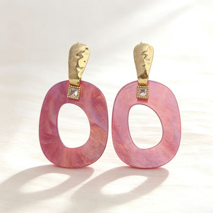 Retro Oval Resin Earrings For Women Featuring Rhinestones For Elegant Style