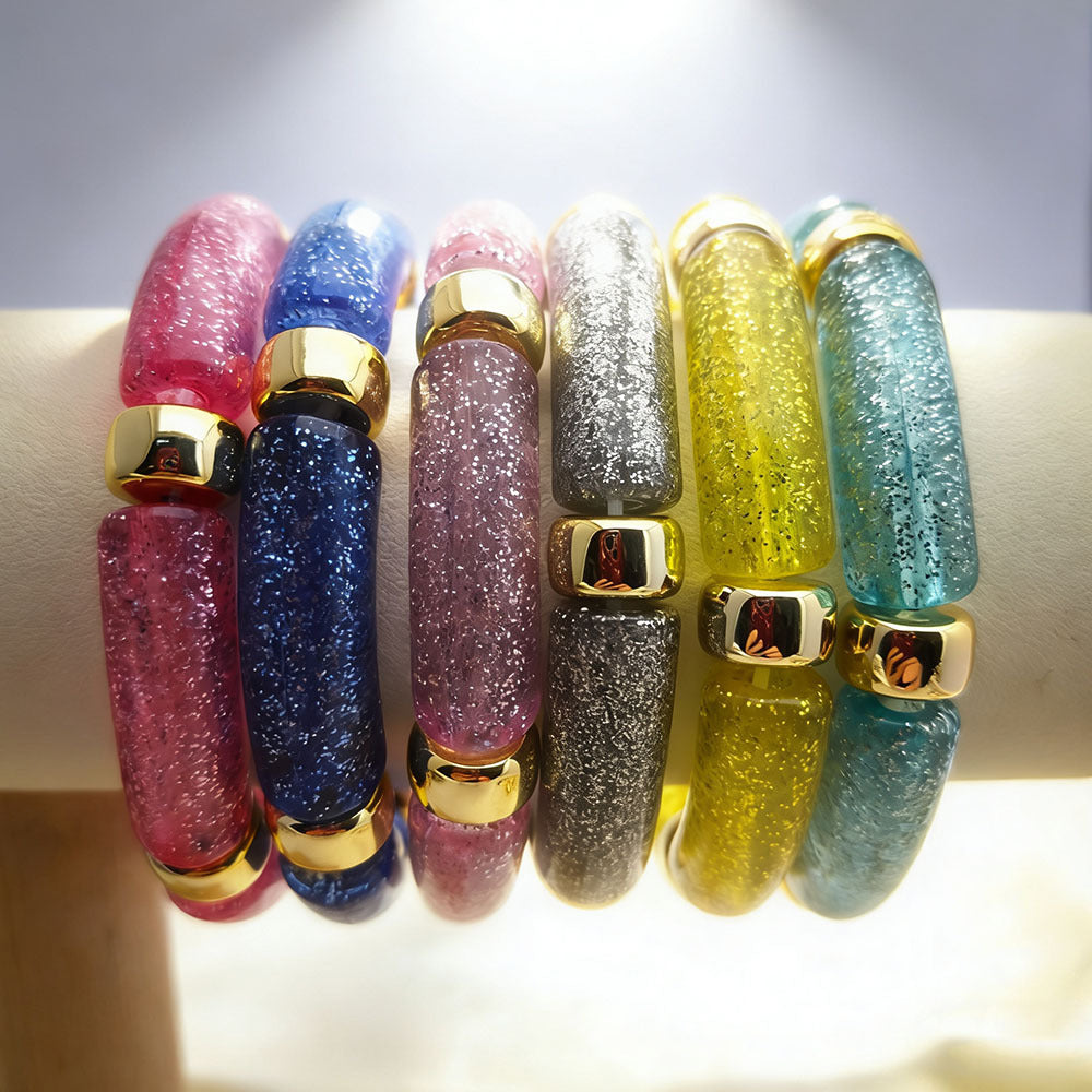 Oval Acrylic Beading Bracelet For Women In Maillard Style