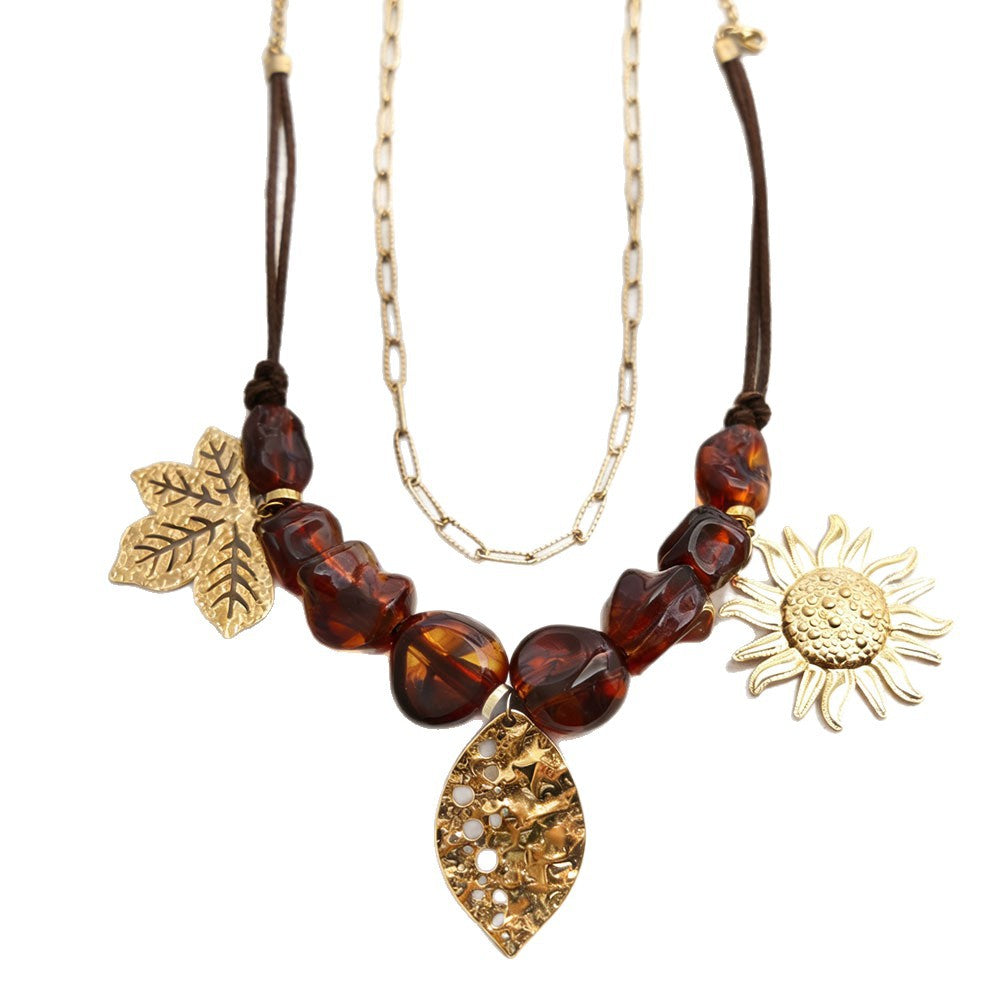 Handmade Resin Sunflower Necklace For Women, 1 Set, Beautiful Floral Jewelry Accessory