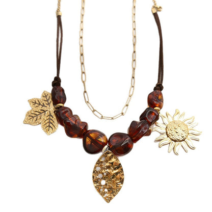 Handmade Resin Sunflower Necklace For Women, 1 Set, Beautiful Floral Jewelry Accessory