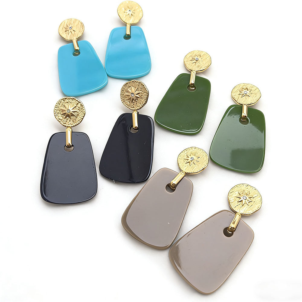 Star Earrings For Women Featuring 18K Real Gold Plated 304 Stainless Steel With PVD Coated Finish And Resin Inlay