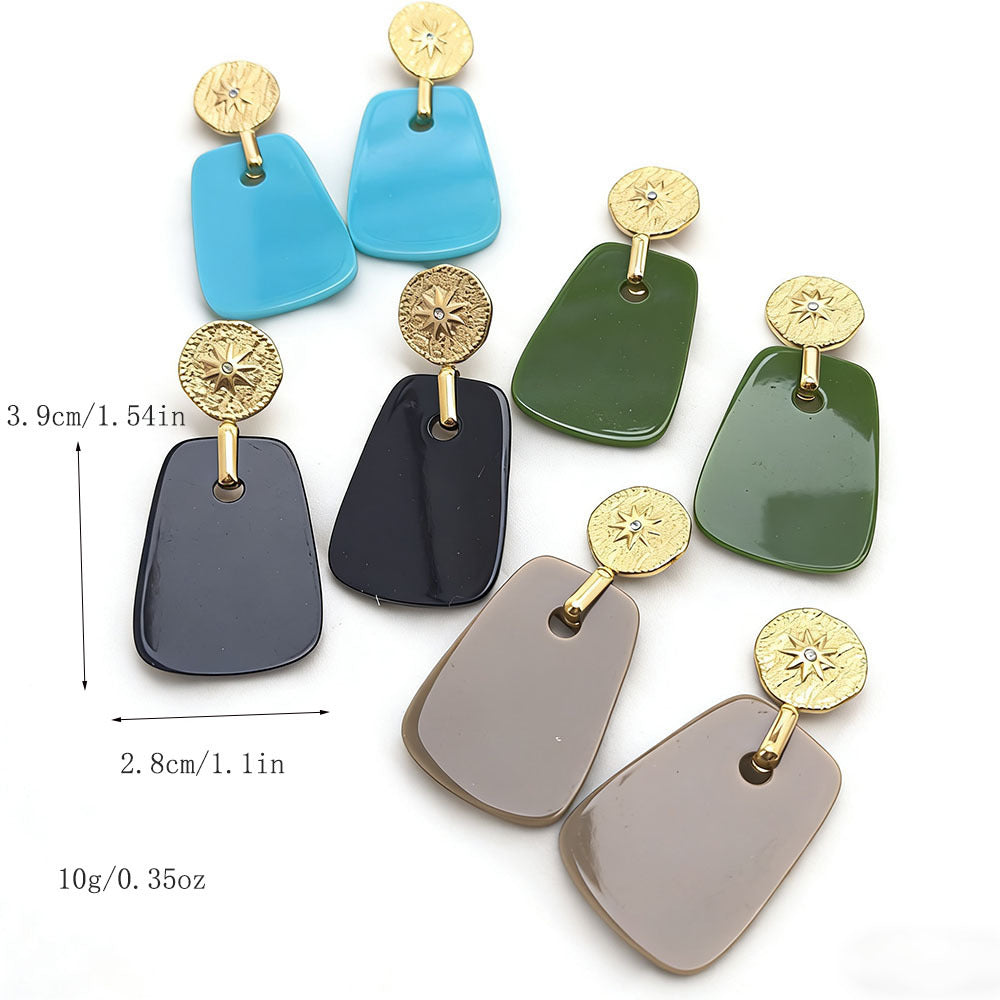 Star Earrings For Women Featuring 18K Real Gold Plated 304 Stainless Steel With PVD Coated Finish And Resin Inlay