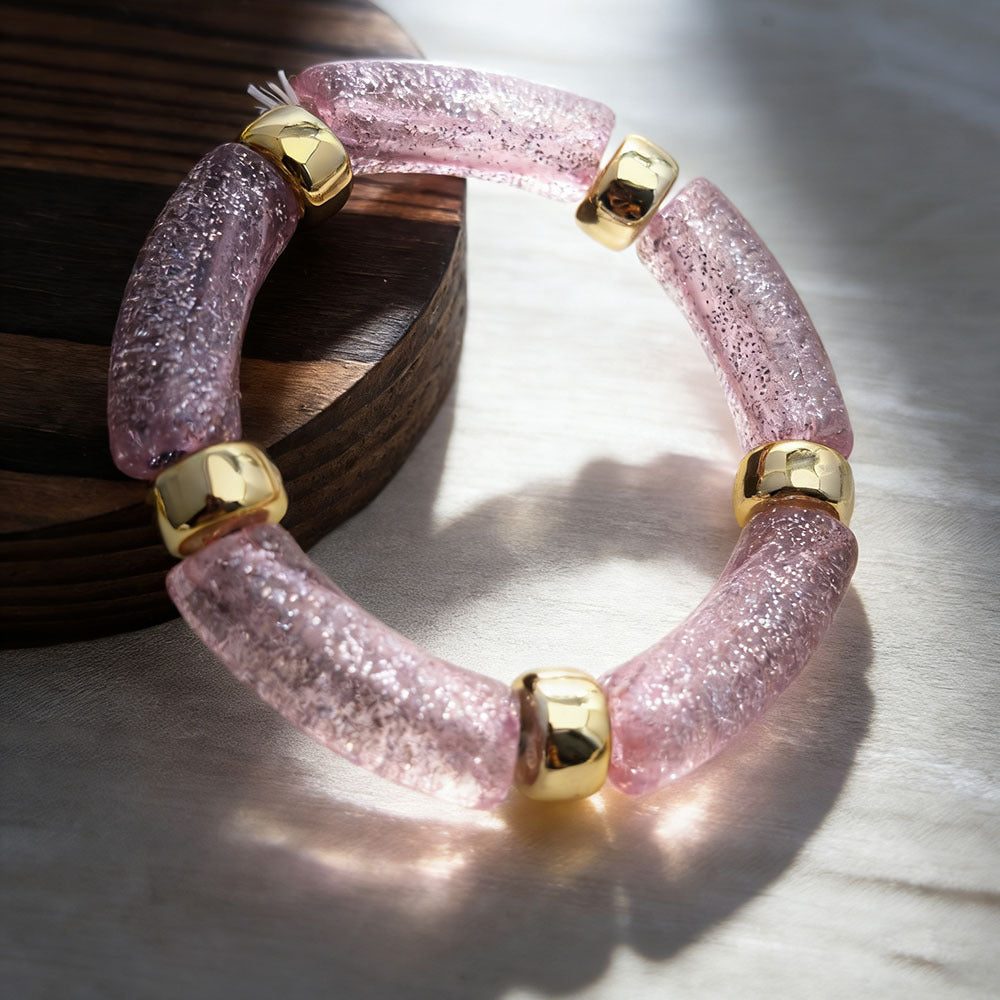 Oval Acrylic Beading Bracelet For Women In Maillard Style