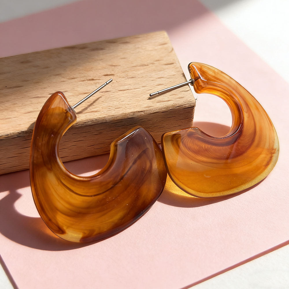 Retro Geometric Acrylic Earrings For Women In Coffer Color