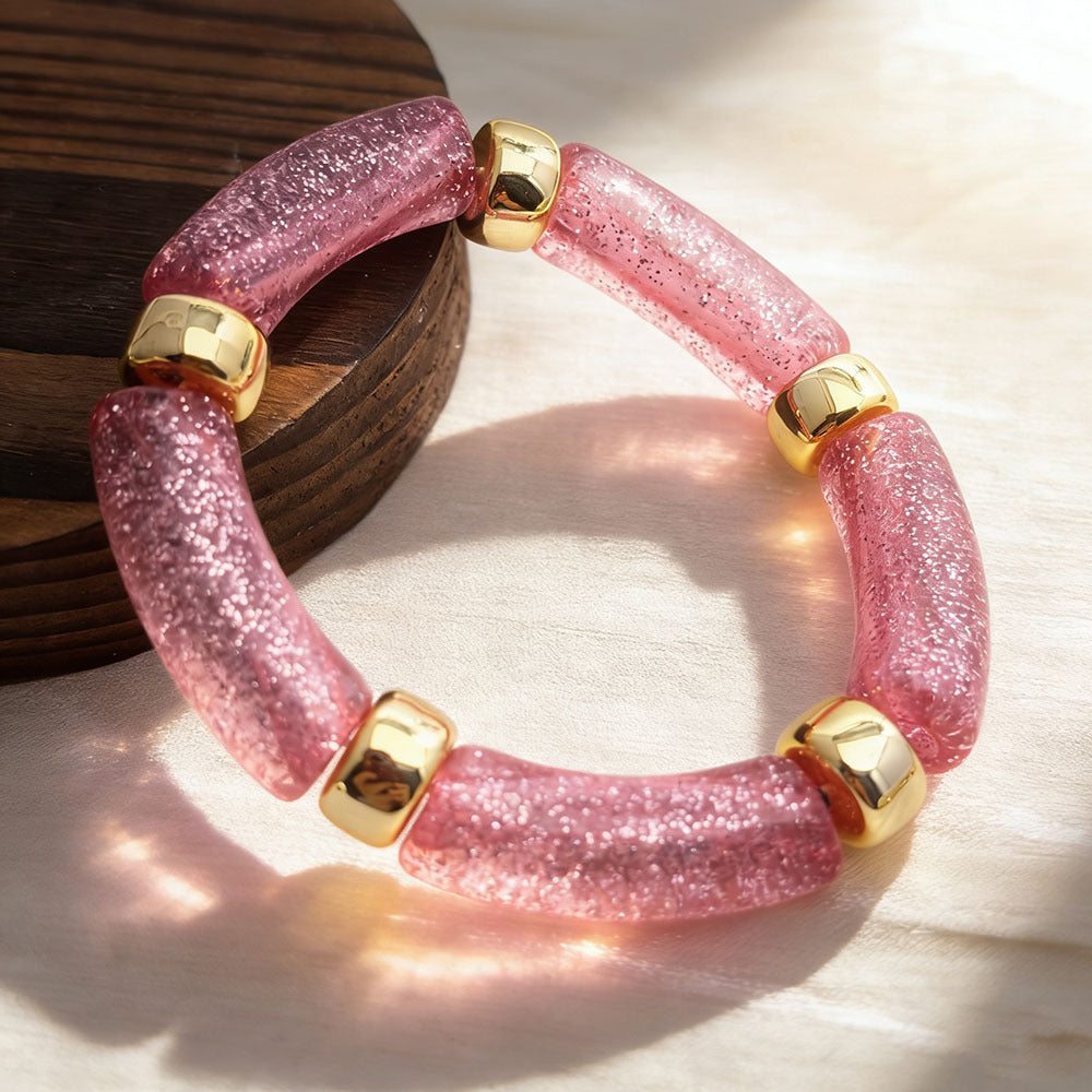 Oval Acrylic Beading Bracelet For Women In Maillard Style