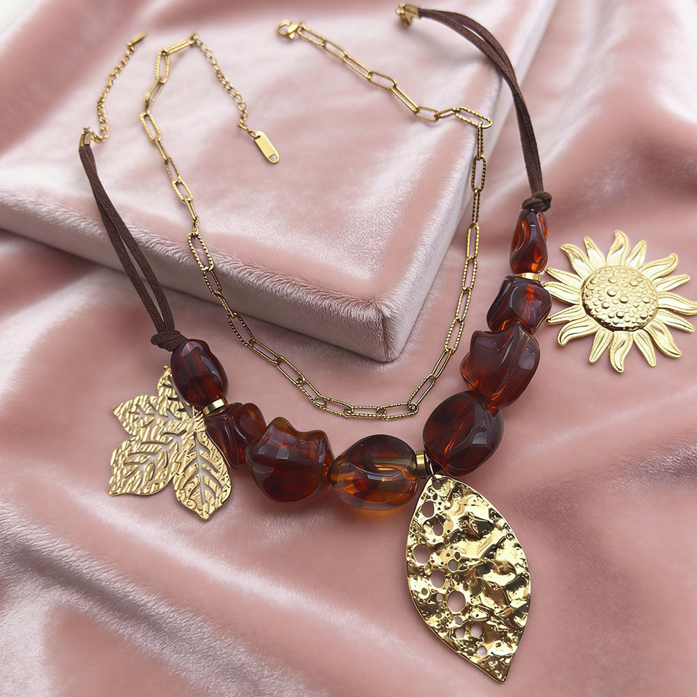 Handmade Resin Sunflower Necklace For Women, 1 Set, Beautiful Floral Jewelry Accessory