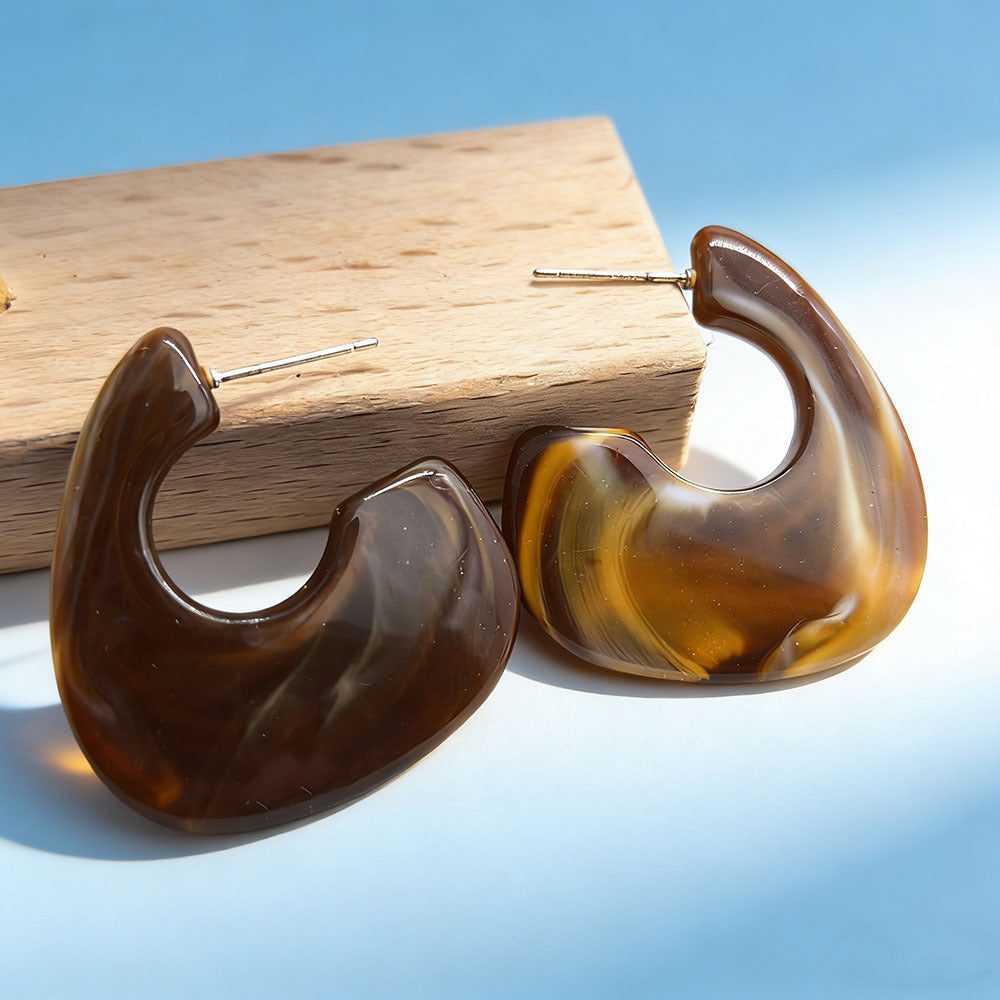 Retro Geometric Acrylic Earrings For Women In Coffer Color