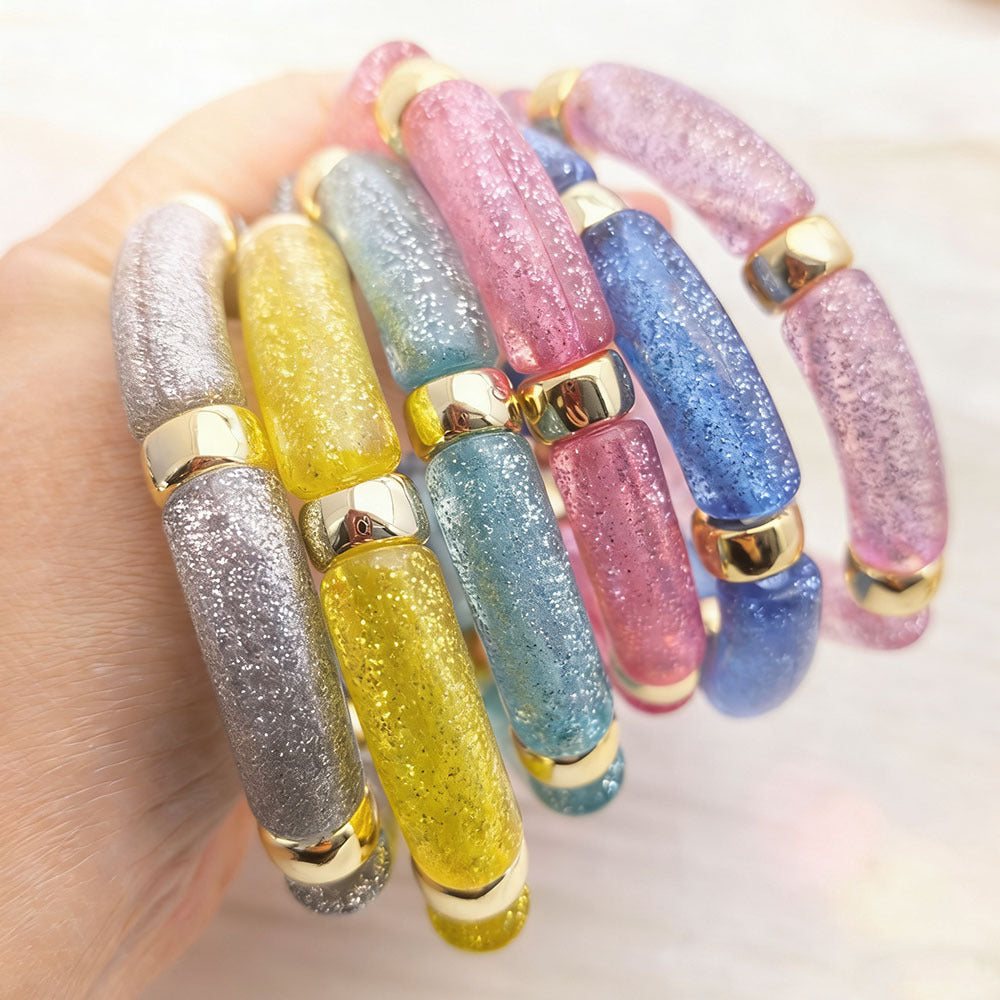 Oval Acrylic Beading Bracelet For Women In Maillard Style