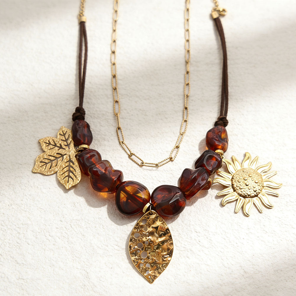 Handmade Resin Sunflower Necklace For Women, 1 Set, Beautiful Floral Jewelry Accessory