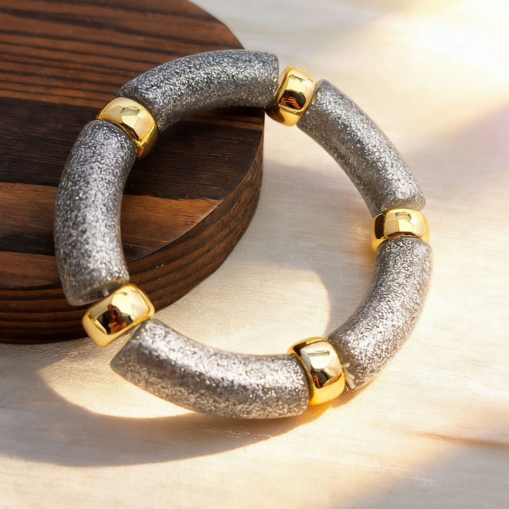 Oval Acrylic Beading Bracelet For Women In Maillard Style