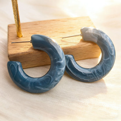 Retro Geometric Earrings For Women In Blue Acrylic Featuring Acrylic Inlay Material