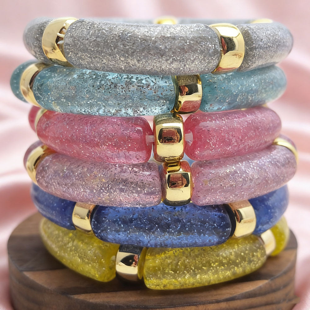 Oval Acrylic Beading Bracelet For Women In Maillard Style