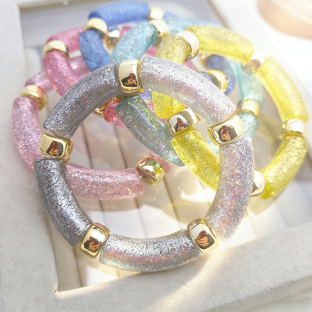 Oval Acrylic Beading Bracelet For Women In Maillard Style