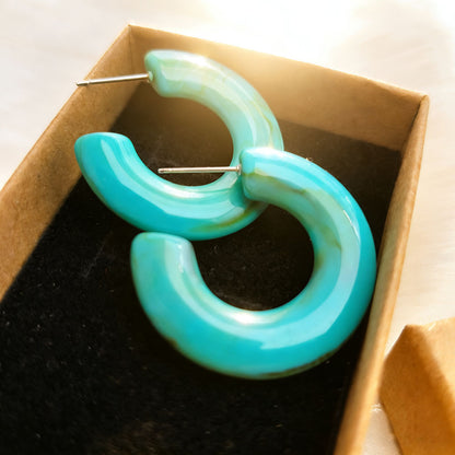 Retro Geometric Earrings For Women In Blue Acrylic Featuring Acrylic Inlay Material