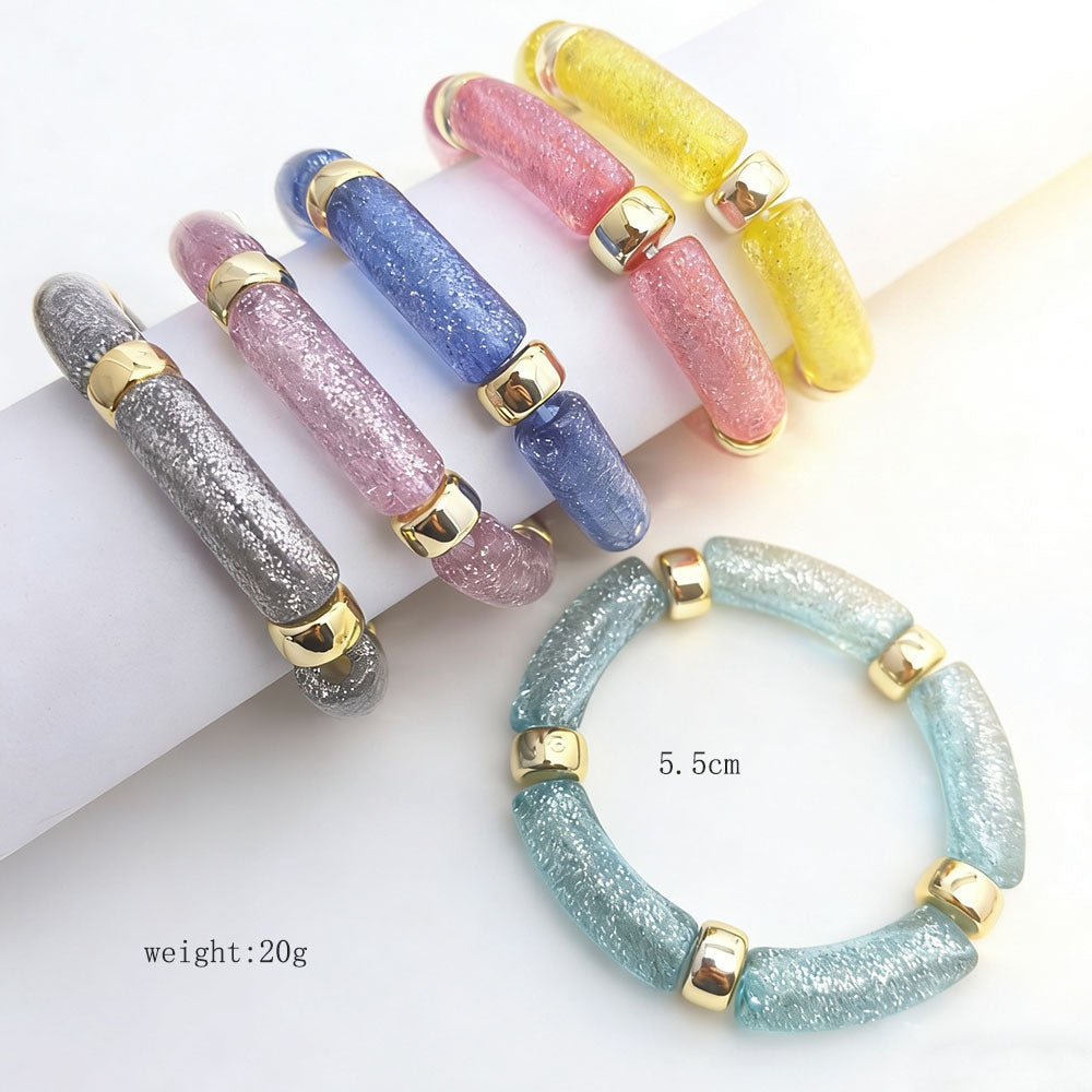 Oval Acrylic Beading Bracelet For Women In Maillard Style
