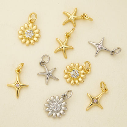 Sunflower Pendant Copper With 18K Gold Electroplated Finish And Zircon Inlay, 0.05-0.08µm Thickness, 1 Pc