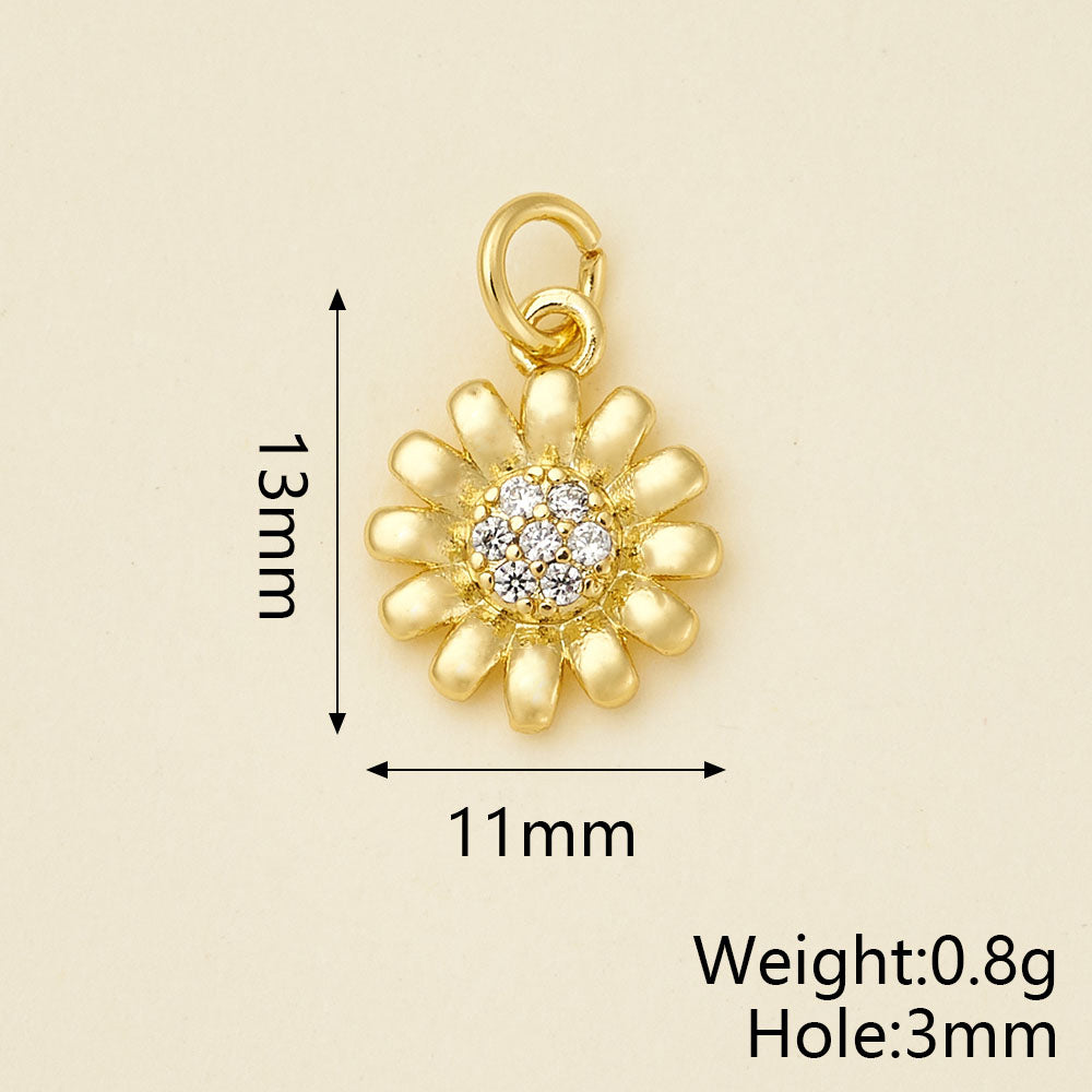 Sunflower Pendant Copper With 18K Gold Electroplated Finish And Zircon Inlay, 0.05-0.08µm Thickness, 1 Pc
