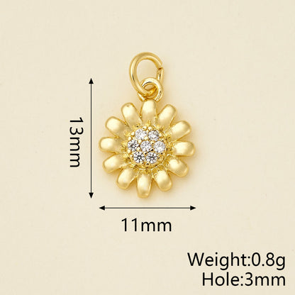 Sunflower Pendant Copper With 18K Gold Electroplated Finish And Zircon Inlay, 0.05-0.08µm Thickness, 1 Pc