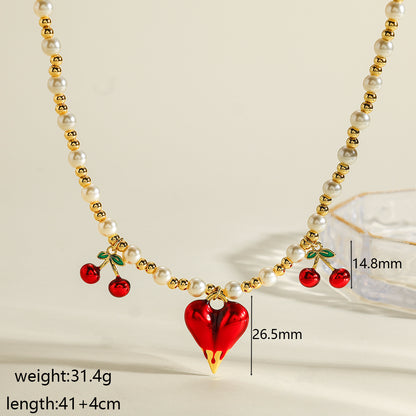 Cherry Pendant Necklace For Women In Copper With Electroplated 18K Real Gold Plated Beaded Chain