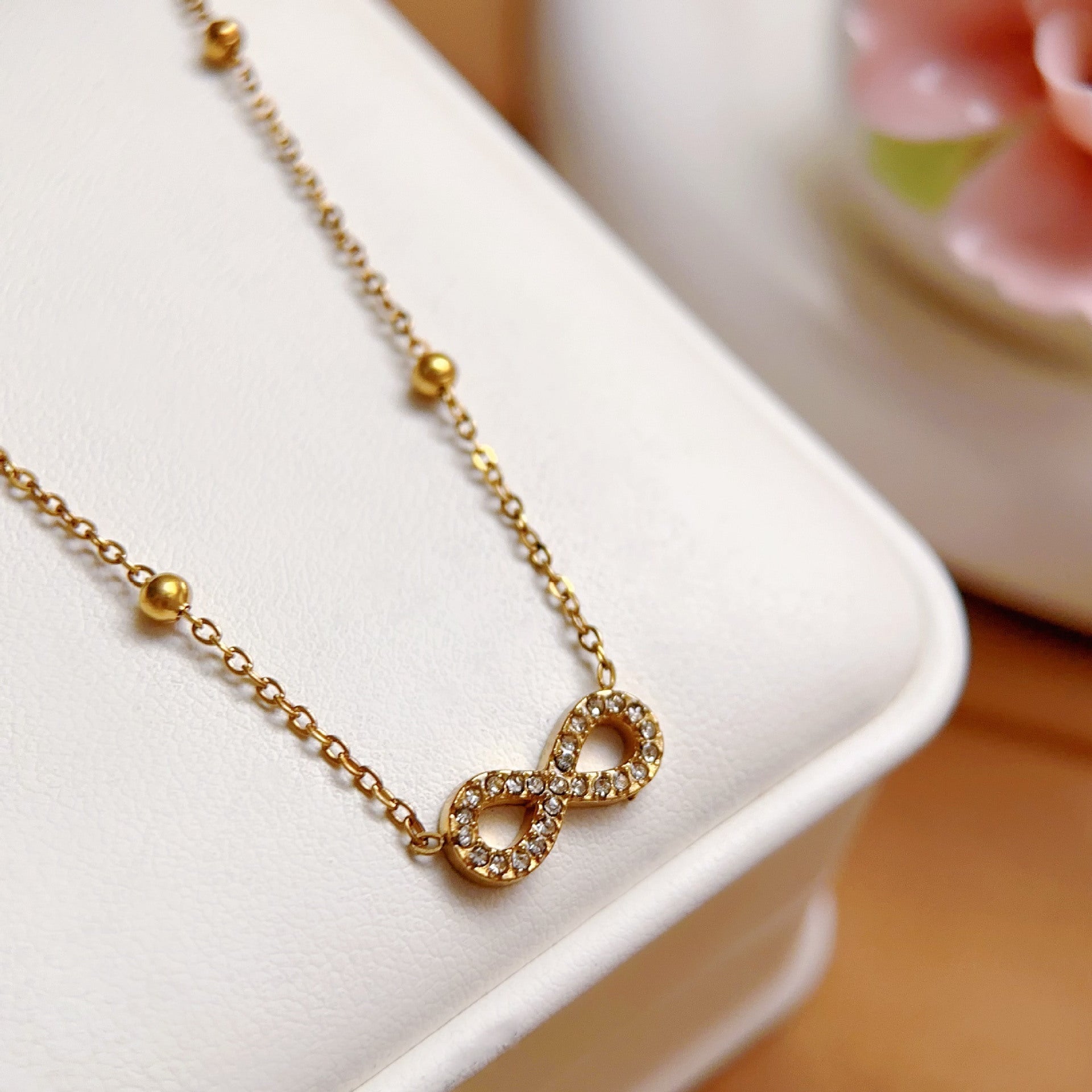 Infinity Bracelet For Women In Electroplated Titanium Steel With 14K Real Gold Plated Cable Chain