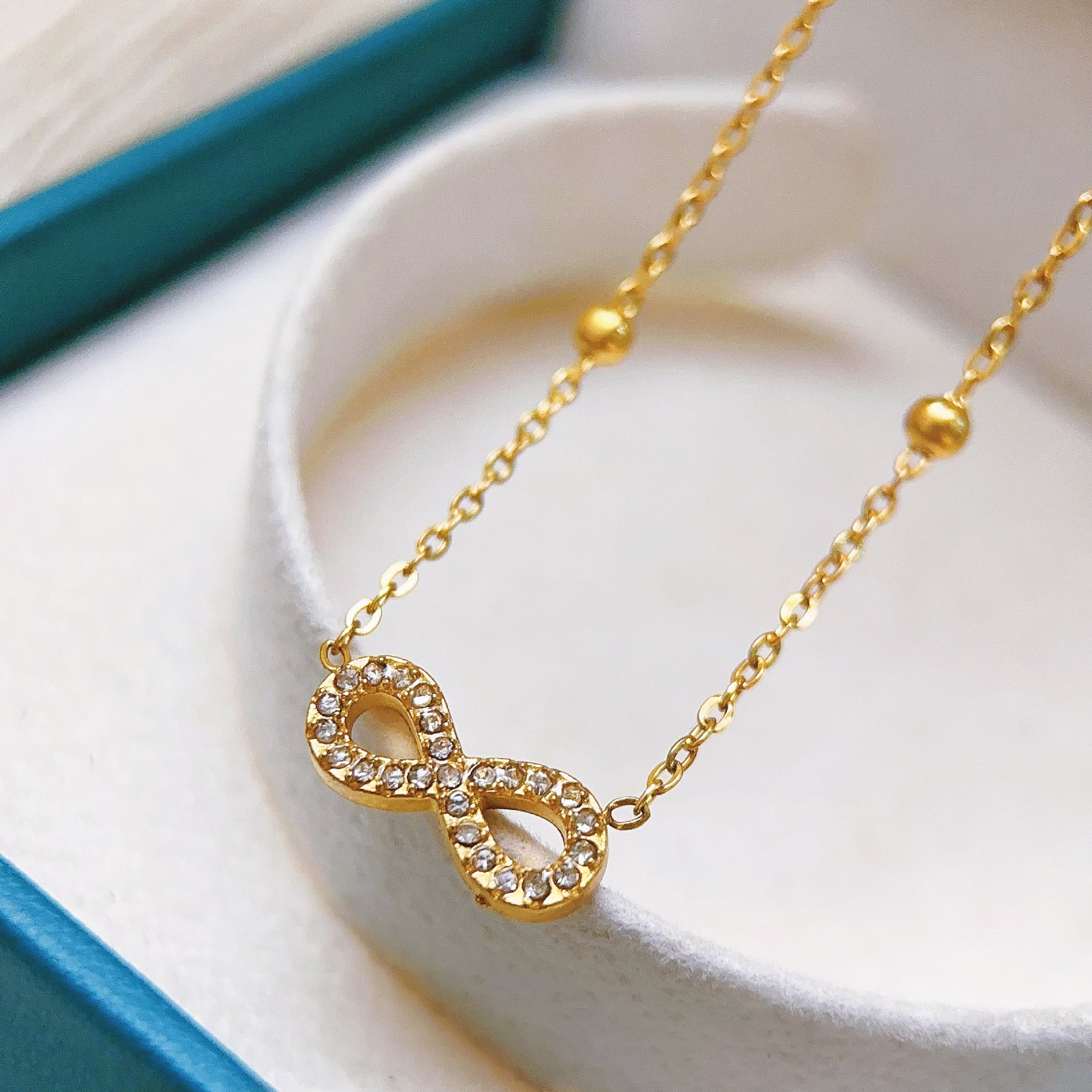 Infinity Bracelet For Women In Electroplated Titanium Steel With 14K Real Gold Plated Cable Chain