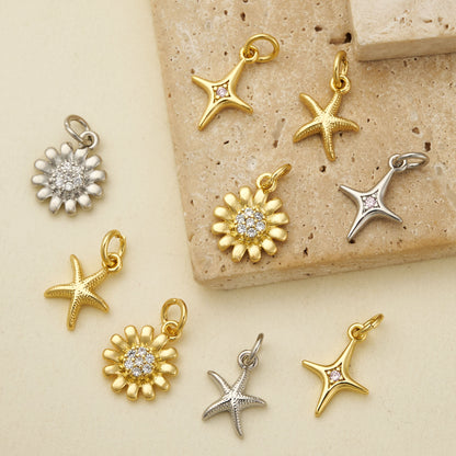 Sunflower Pendant Copper With 18K Gold Electroplated Finish And Zircon Inlay, 0.05-0.08µm Thickness, 1 Pc