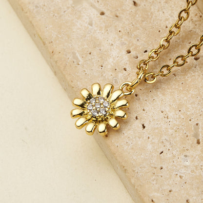 Sunflower Pendant Copper With 18K Gold Electroplated Finish And Zircon Inlay, 0.05-0.08µm Thickness, 1 Pc