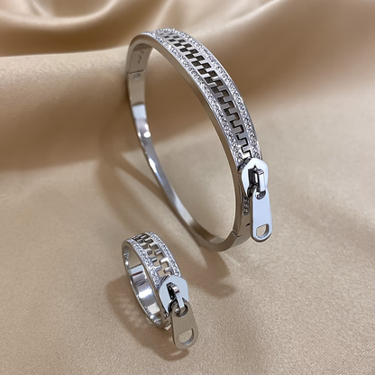 Solid Color Unisex Bangle For New Year, 304 Stainless Steel With 18K Real Gold Plated And Zircon Inlay
