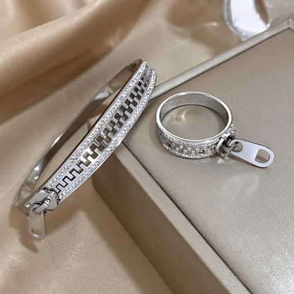 Solid Color Unisex Bangle For New Year, 304 Stainless Steel With 18K Real Gold Plated And Zircon Inlay
