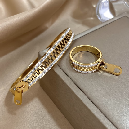 Solid Color Unisex Bangle For New Year, 304 Stainless Steel With 18K Real Gold Plated And Zircon Inlay