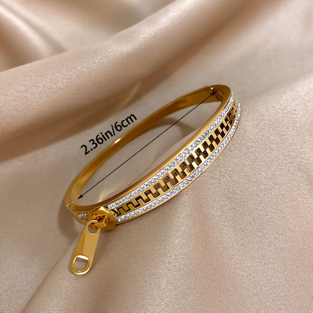Solid Color Unisex Bangle For New Year, 304 Stainless Steel With 18K Real Gold Plated And Zircon Inlay