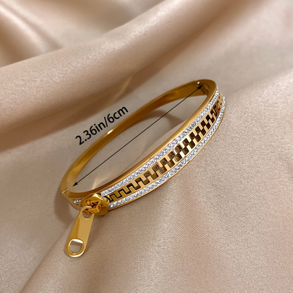 Solid Color Unisex Bangle For New Year, 304 Stainless Steel With 18K Real Gold Plated And Zircon Inlay