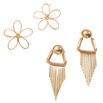 Retro Flowers Tassel Earrings For Women In Electroplated Metal Featuring Elegant Design