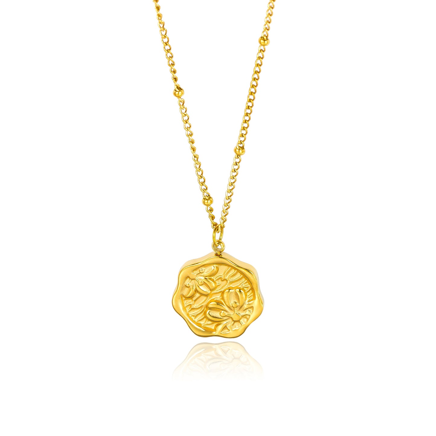 Electroplated Titanium Steel Flowers Necklace For Women With 14K Real Gold Plated Cable Chain