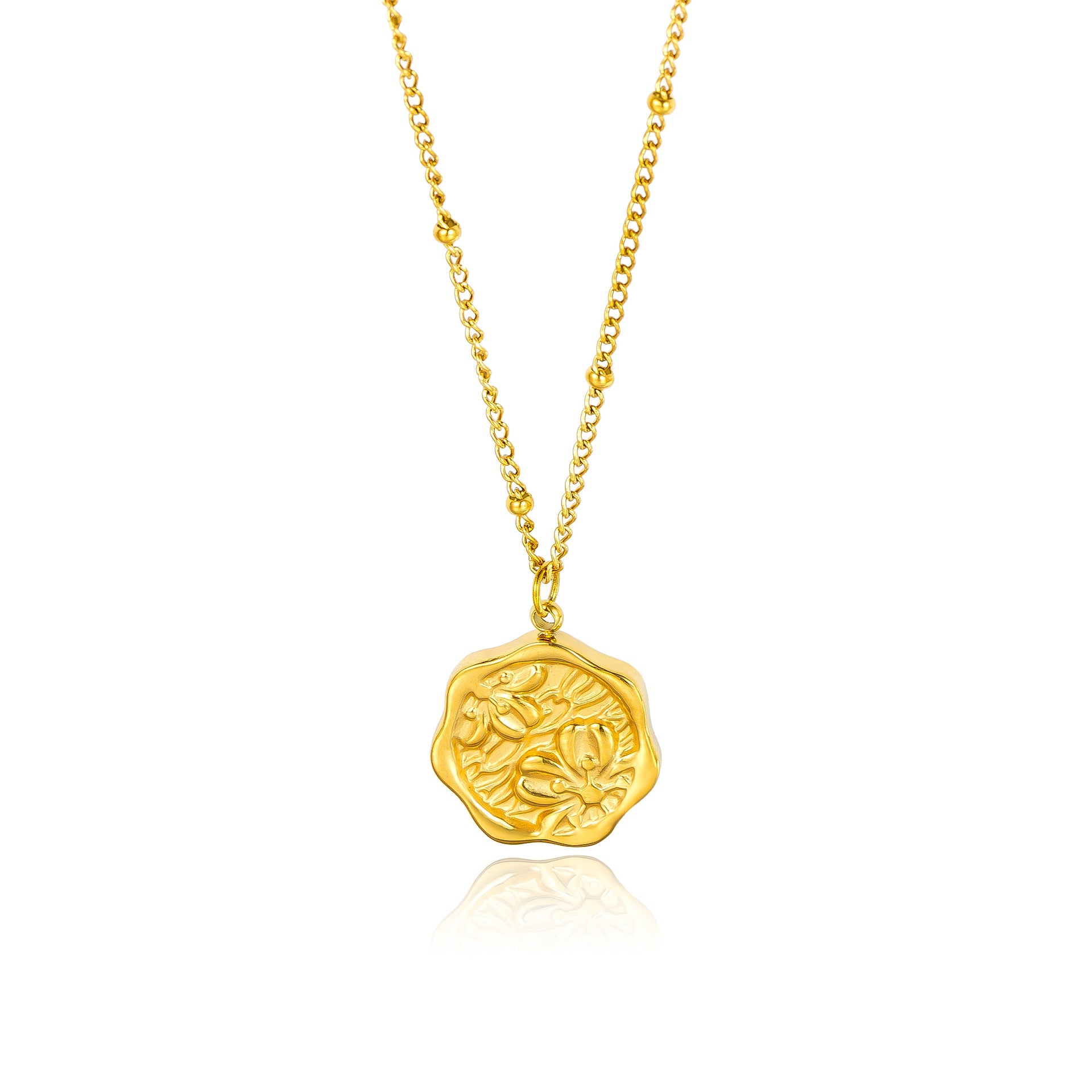 Electroplated Titanium Steel Flowers Necklace For Women With 14K Real Gold Plated Cable Chain