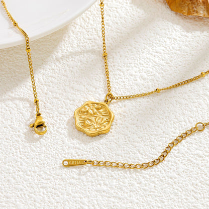 Electroplated Titanium Steel Flowers Necklace For Women With 14K Real Gold Plated Cable Chain
