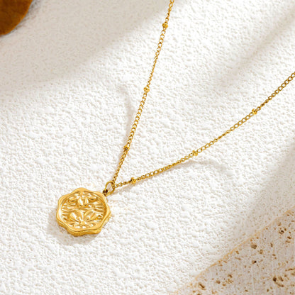 Electroplated Titanium Steel Flowers Necklace For Women With 14K Real Gold Plated Cable Chain